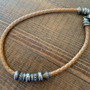 Necklace ~ silver slide beads on a tan southwestern Rope.